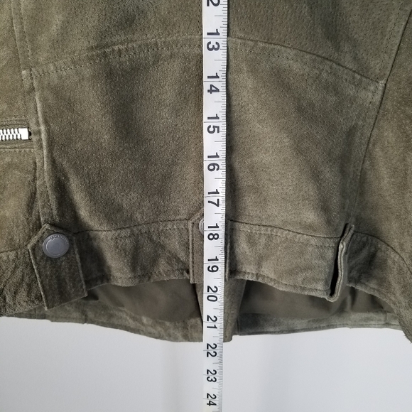 Blank NYC Olive Green Suede Leather Moto Vest Size S Zipper Snap Closures - Picture 3 of 11